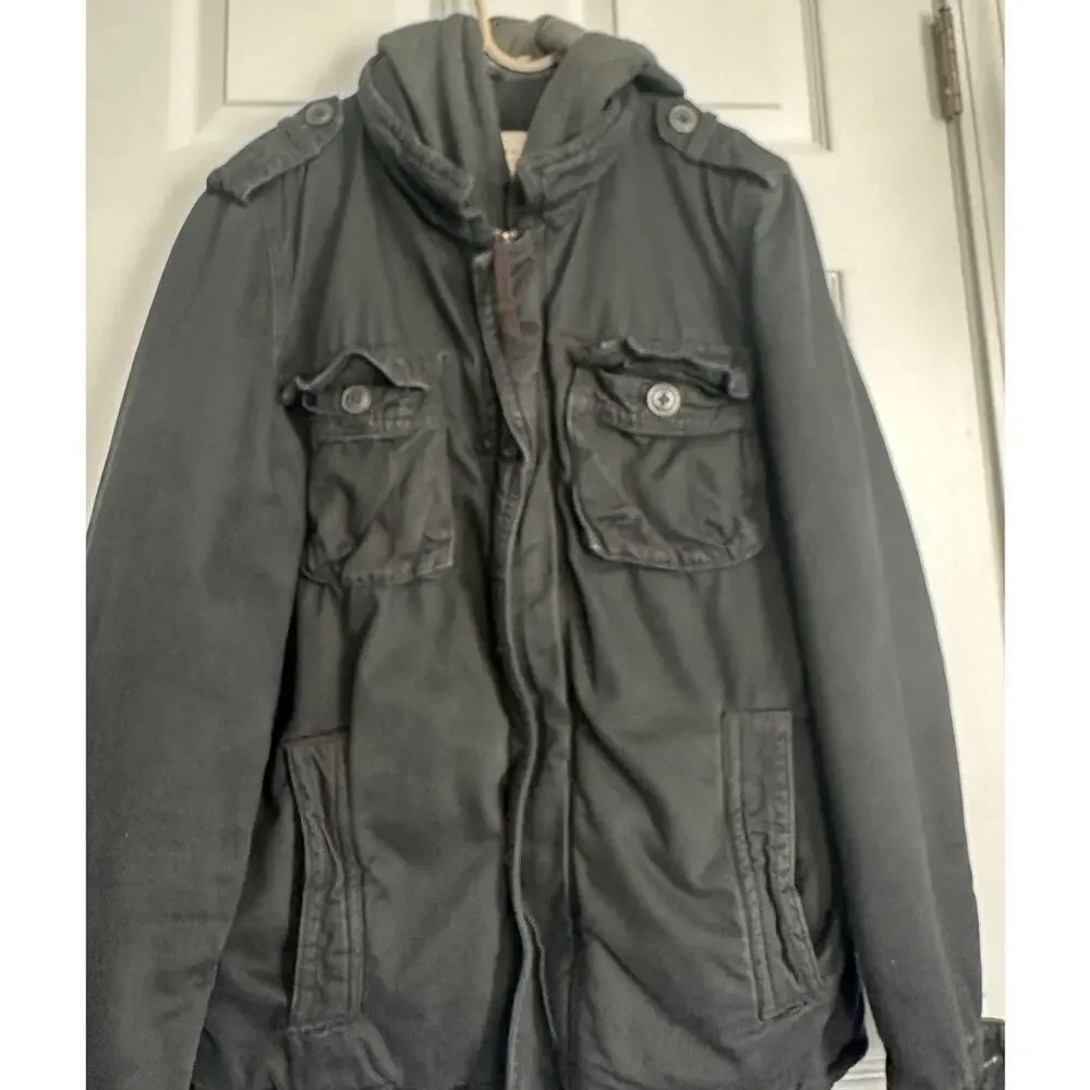 American Eagle Men's Hooded Cargo Utility Jacket - Black - Size M